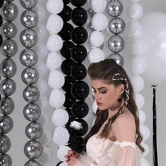 Black White Gold Linking Balloon Arch 90pcs Metallic Balloons for Birthday Wedding Party Decorations