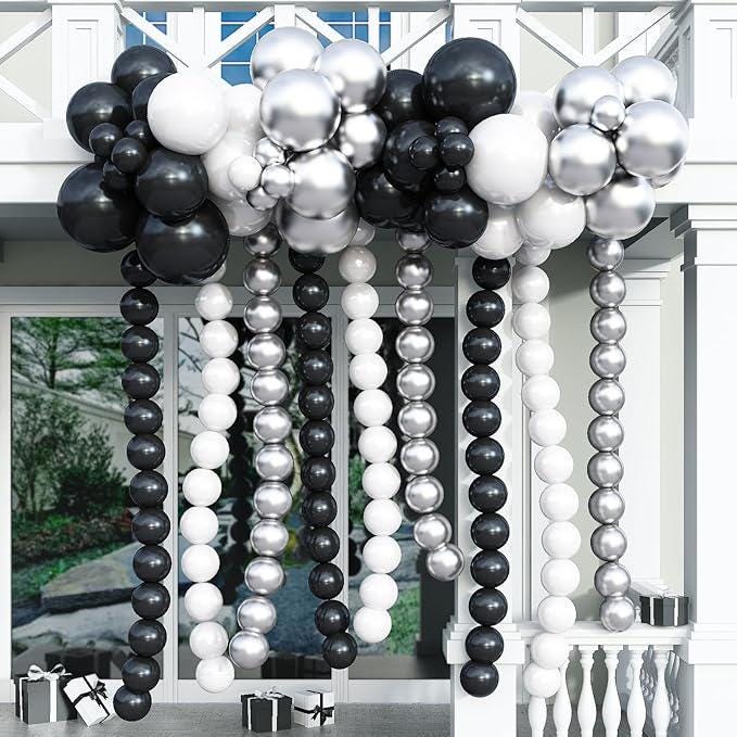Black White Gold Linking Balloon Arch 90pcs Metallic Balloons for Birthday Wedding Party Decorations