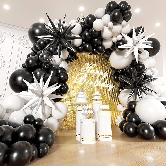 Black White Balloon Garland Arch Kit 200pcs Stars Confetti Balloons for Party Decorations