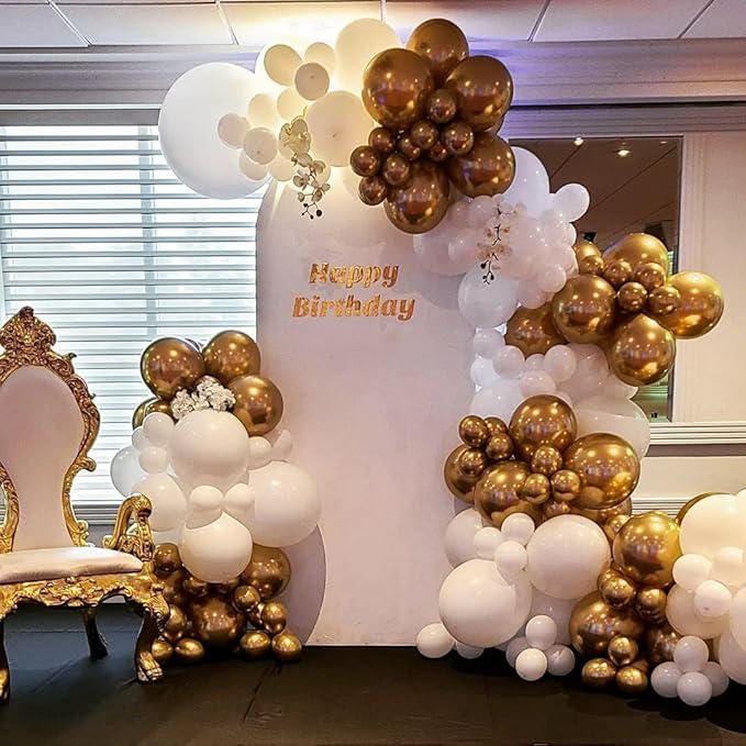 White Gold Balloon Arch Kit 146pcs Stars Metallic Balloons for Birthday Anniversary Party Decorations