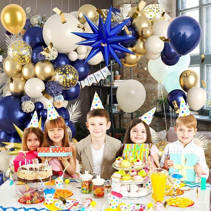Navy Blue Gold Balloon Garland Arch Kit 120pcs Stars Confetti Balloons for Party Decorations