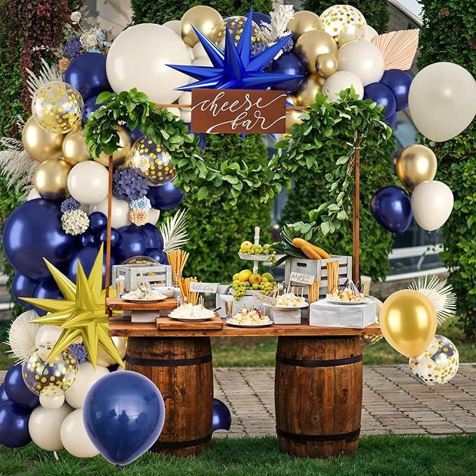 Navy Blue Gold Balloon Garland Arch Kit 120pcs Stars Confetti Balloons for Party Decorations