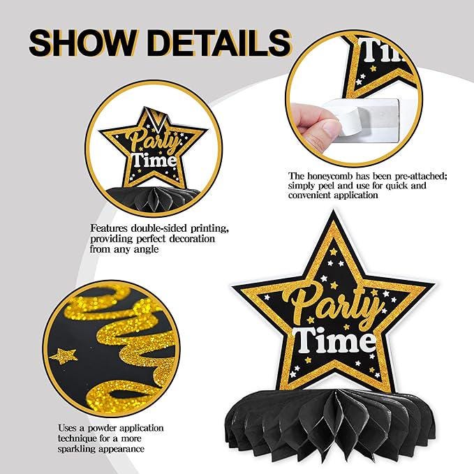 12 Pieces Black and Gold Birthday Table Decorations Honeycomb Centerpieces