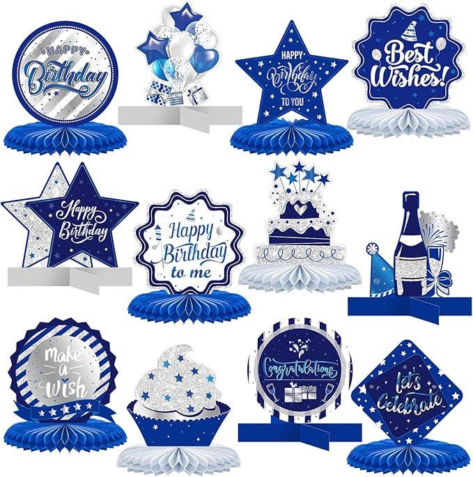 12 Pieces Blue Birthday Table Decorations Honeycomb Centerpieces Party Props