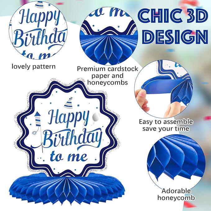 12 Pieces Blue Birthday Table Decorations Honeycomb Centerpieces Party Props