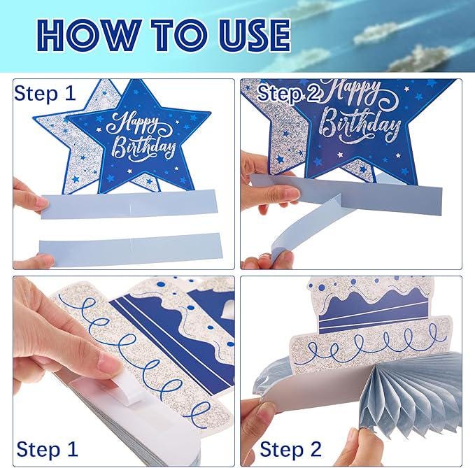 12 Pieces Blue Birthday Table Decorations Honeycomb Centerpieces Party Props