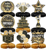 9 Pieces Black and Gold Birthday Table Centerpieces Honeycomb Decorations