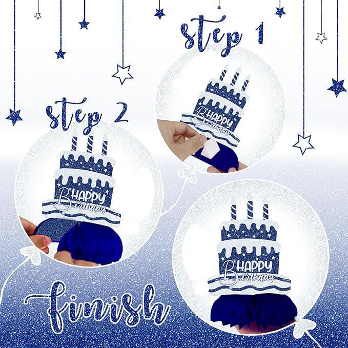 12 Pieces Blue and Silver Birthday Table Centerpieces Honeycomb Decorations
