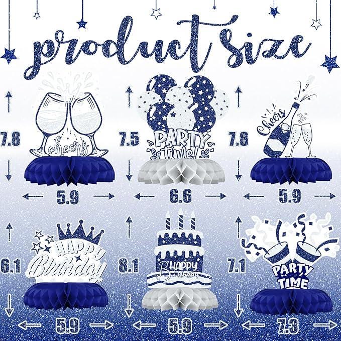 12 Pieces Blue and Silver Birthday Table Centerpieces Honeycomb Decorations