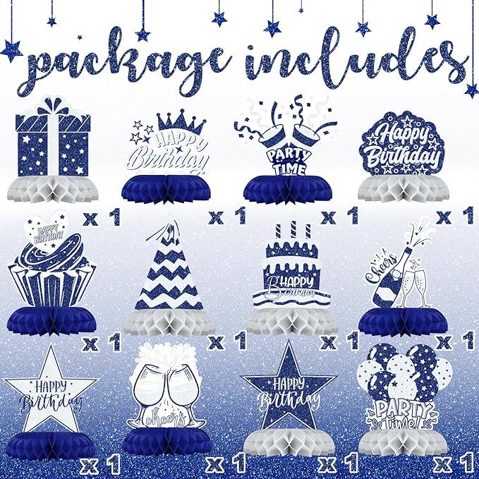 12 Pieces Blue and Silver Birthday Table Centerpieces Honeycomb Decorations