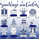 12 Pieces Blue and Silver Birthday Table Centerpieces Honeycomb Decorations