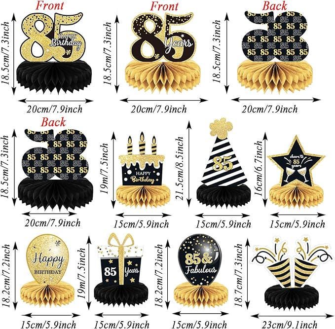 85th Birthday Table Centerpieces 9 Pieces Honeycomb Party Decorations for Adults