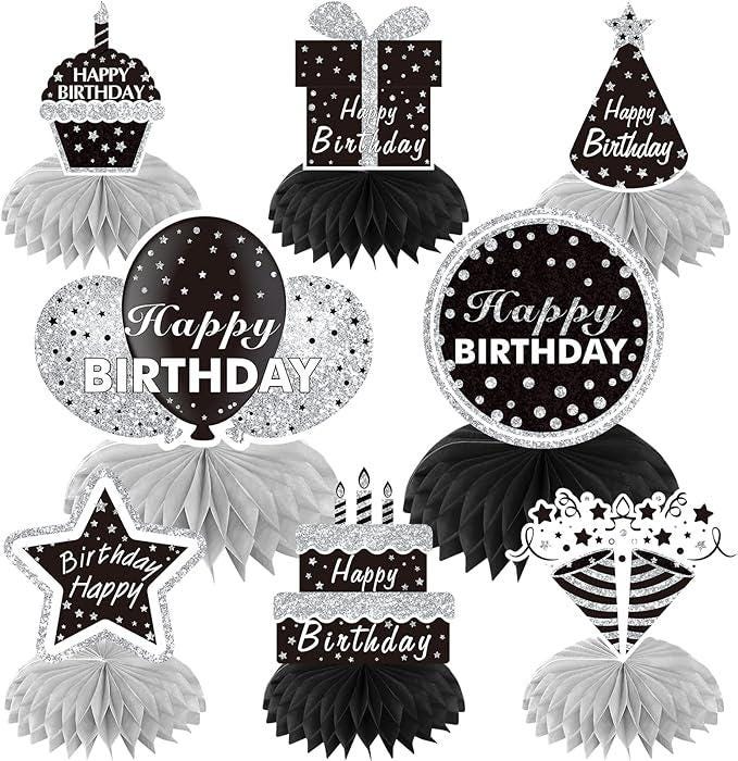 8 Pieces Black White and Silver Birthday Table Centerpieces Honeycomb Decorations