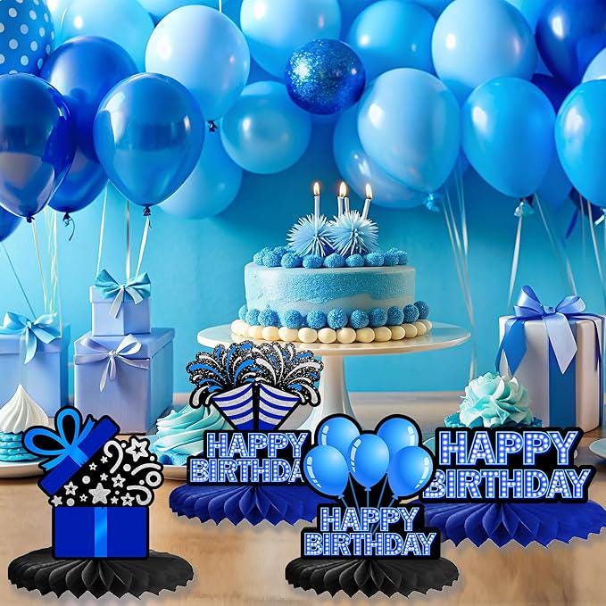 9 Pieces Blue Neon Birthday Table Centerpieces Honeycomb Party Decorations for Adults