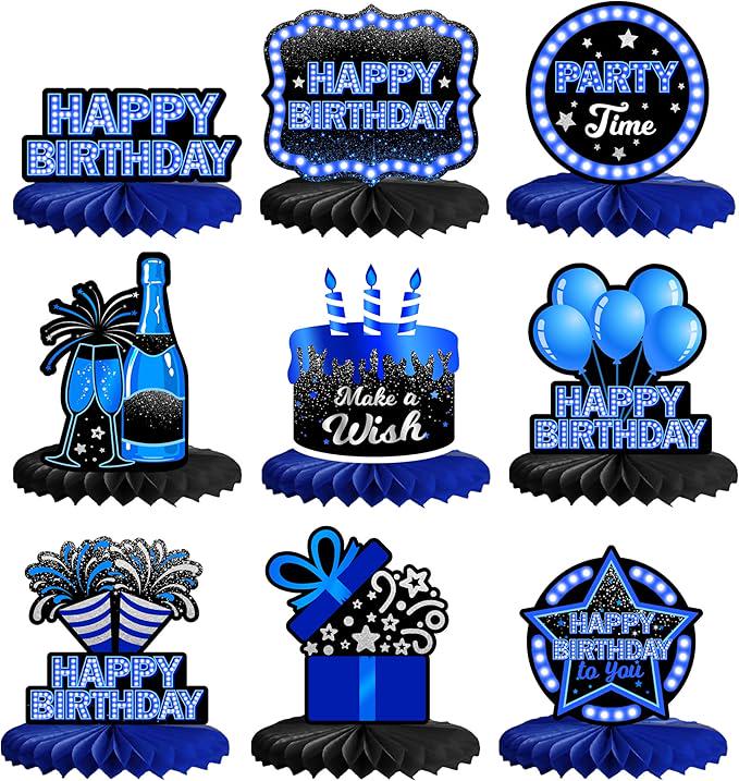 9 Pieces Blue Neon Birthday Table Centerpieces Honeycomb Party Decorations for Adults