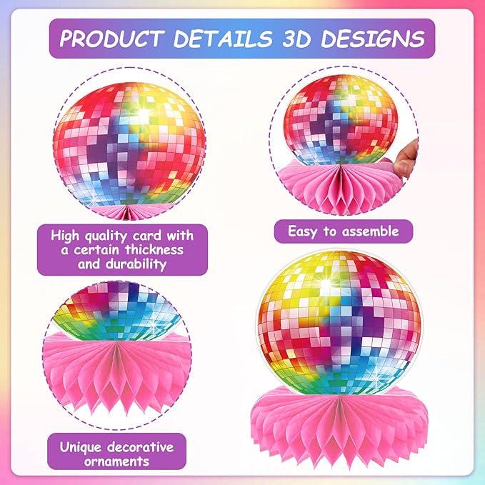 12 Pieces Disco Ball Table Centerpieces Honeycomb Party Decorations for 70s 80s Theme