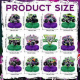 12 Pieces Green and Purple Monster Truck Table Centerpieces Honeycomb Party Decorations for Kids