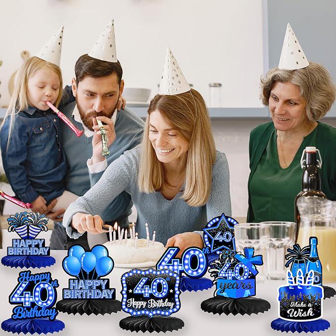 9 Pieces Blue Neon 40th Birthday Table Centerpieces Honeycomb Party Decorations