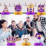 9 Pieces Purple and Gold Birthday Table Centerpieces Honeycomb Decorations