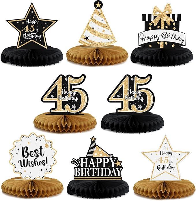 Happy 45th Birthday Gold Glitter Honeycomb Table Centerpieces Photo Prop
