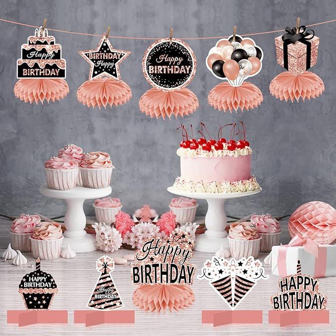 Rose Gold Birthday Honeycomb Table Centerpieces for Girls and Women
