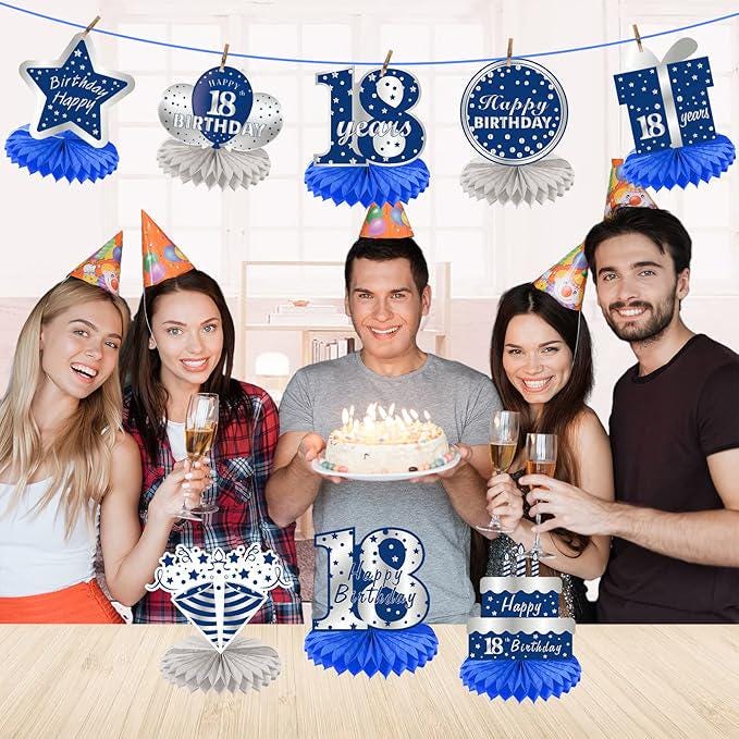 18th Birthday Honeycomb Centerpieces Blue Silver Table Decorations Party Supplies