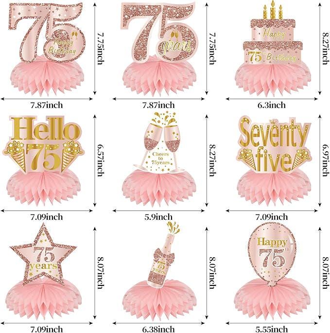 Pink Rose Gold 75th Birthday Honeycomb Centerpieces Table Decorations for Women