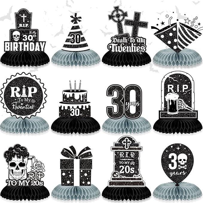 RIP to My 20s Birthday Black White Honeycomb Centerpieces Table Decorations