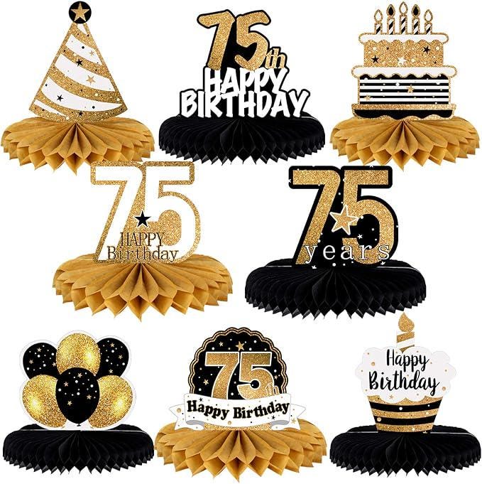 Happy 75th Birthday Honeycomb Table Centerpieces Set Party Decorations