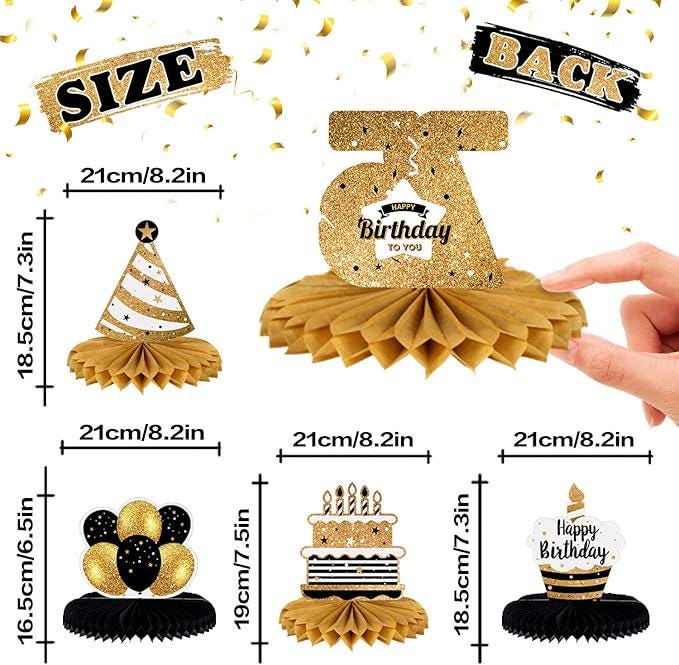 Happy 75th Birthday Honeycomb Table Centerpieces Set Party Decorations