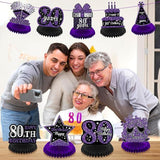 Purple Black 80th Birthday Honeycomb Table Centerpieces Decorations for All