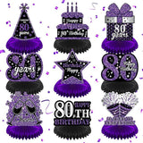 Purple Black 80th Birthday Honeycomb Table Centerpieces Decorations for All