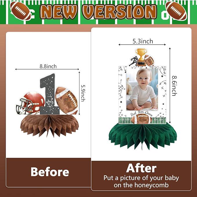 First Year Down Football Birthday Honeycomb Table Centerpieces Decorations for Boys