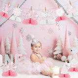 Snowflake Honeycomb Table Centerpieces Pink Winter Onederland First Birthday Decorations for Girls