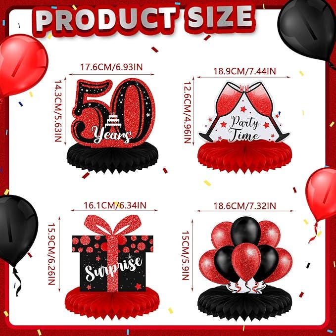 Red Black 50th Birthday Honeycomb Table Centerpieces Decorations for All