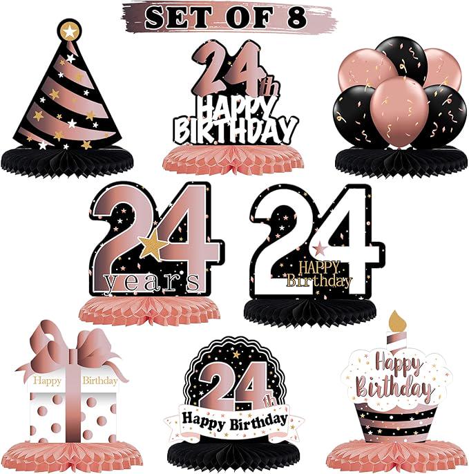 Happy 24th Birthday Rose Gold Honeycomb Table Centerpieces Party Decorations
