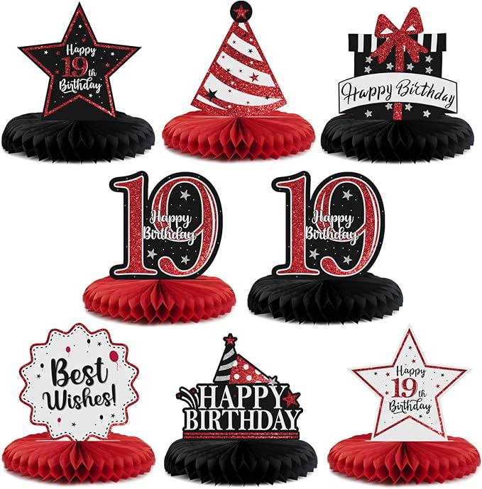 Happy 19th Birthday Decorations Red Glitter Honeycomb Table Centerpieces