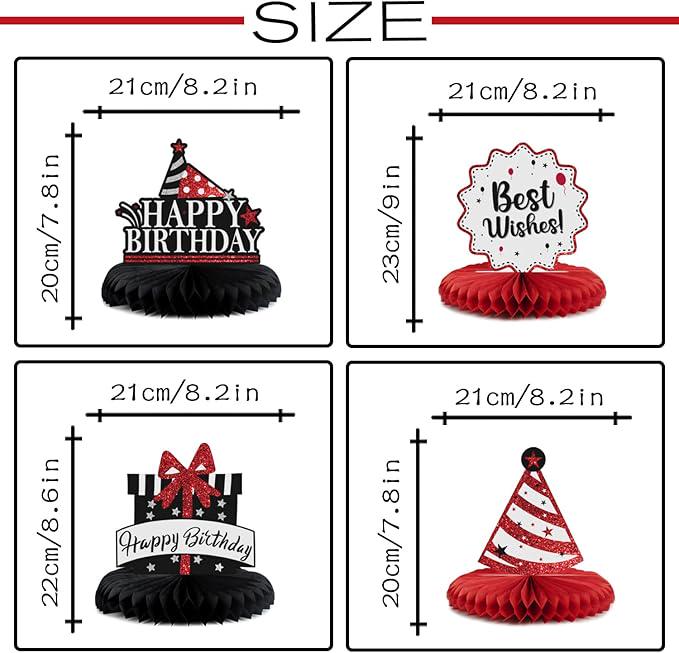 Happy 19th Birthday Decorations Red Glitter Honeycomb Table Centerpieces