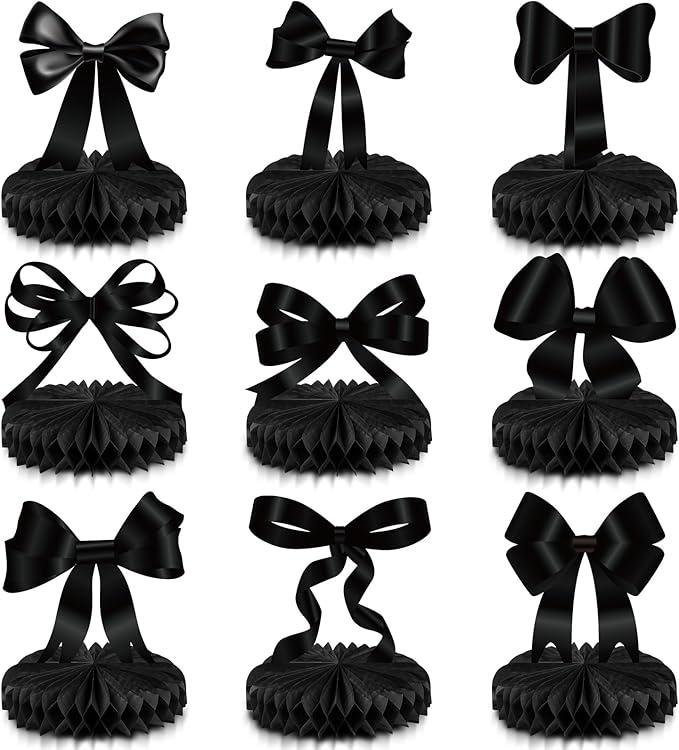 9 Pcs Black Bow Honeycomb Centerpieces Birthday Graduation Party Table Decorations