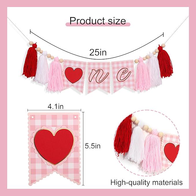 Valentines Day Love Banner Pink Gingham Heart Tassel Garland Party Decor