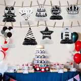 9PCS Black White Silver Birthday Honeycomb Table Centerpieces Party Decorations