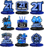 9PCS Blue Neon 21st Birthday Honeycomb Table Centerpieces Party Decorations