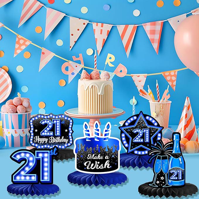 9PCS Blue Neon 21st Birthday Honeycomb Table Centerpieces Party Decorations