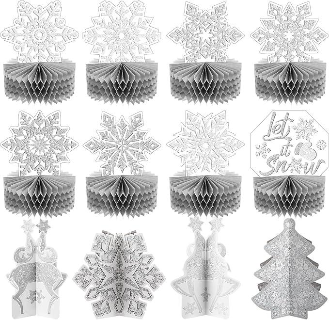 12PCS Winter Christmas Snowflake Honeycomb Table Centerpieces Holiday Party Decorations