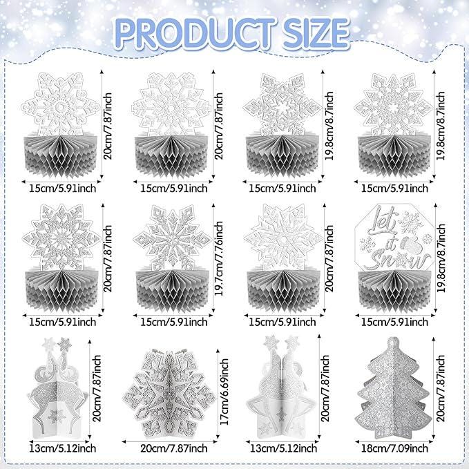 12PCS Winter Christmas Snowflake Honeycomb Table Centerpieces Holiday Party Decorations