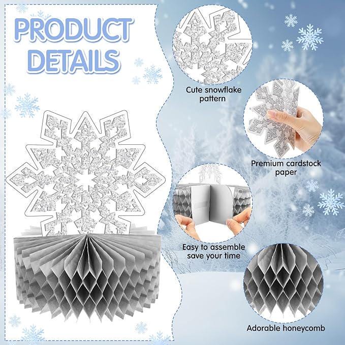 12PCS Winter Christmas Snowflake Honeycomb Table Centerpieces Holiday Party Decorations