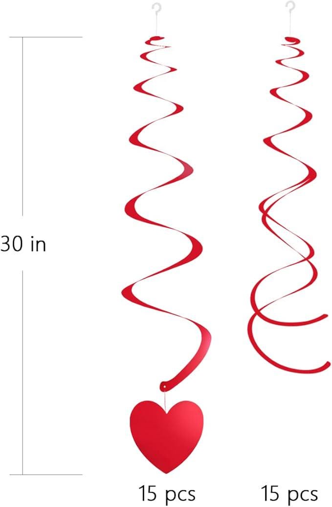Red Heart Hanging Swirls Party Streamers 30 Pack Wedding Valentines Decor