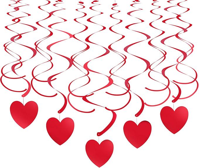 Red Heart Hanging Swirls Party Streamers 30 Pack Wedding Valentines Decor