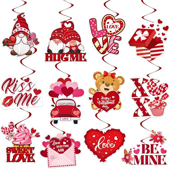 24 Pcs Valentines Day Hanging Swirl Decorations Red Heart Ceiling Party Supplies