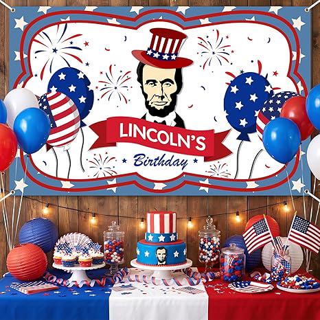 Lincolns Birthday Banner 708x433 Inches Patriotic Wall Art History Classroom